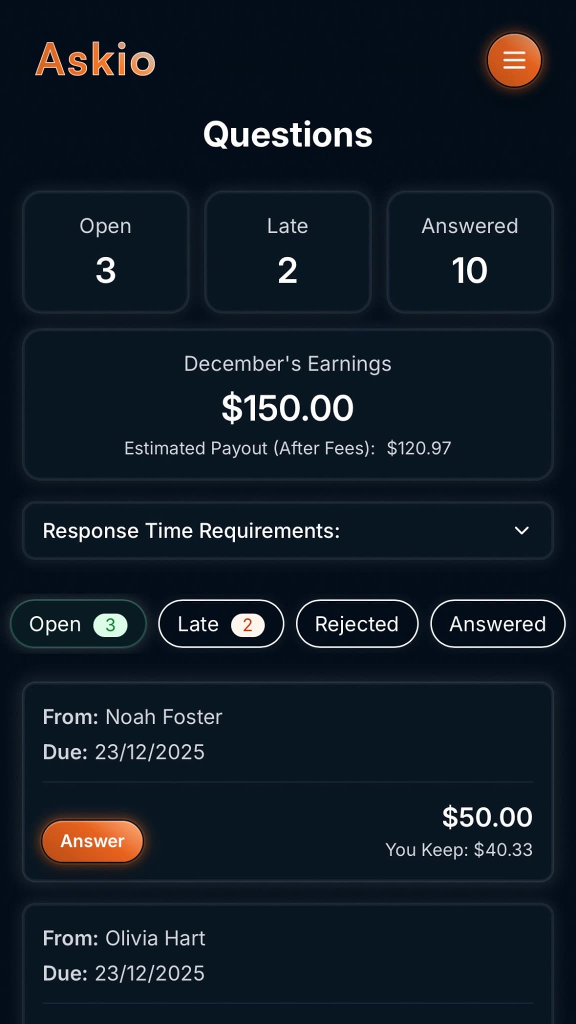 Askio answer recording flow